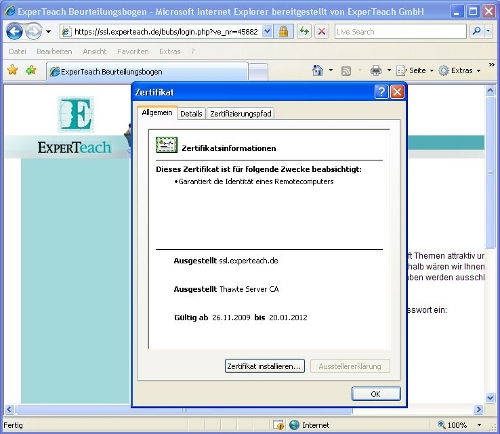 Zertifikatsinformationen beim Internet Explorer